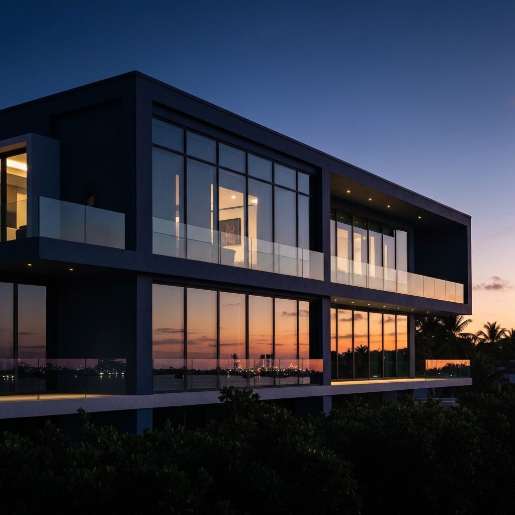 Luxury South Florida home with impact windows at sunset